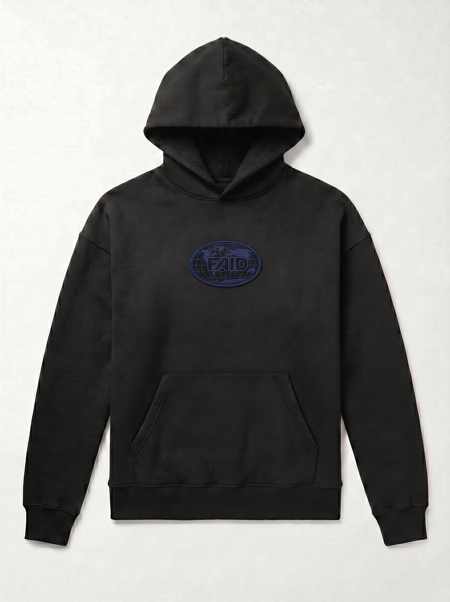 FAID heavyweight hoodie, black with navy logo