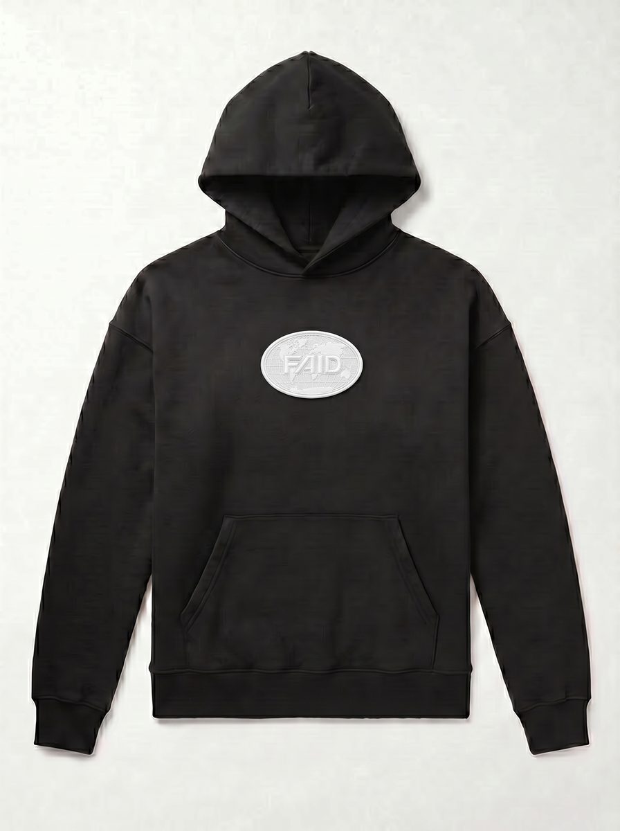FAID heavyweight hoodie, black with white logo