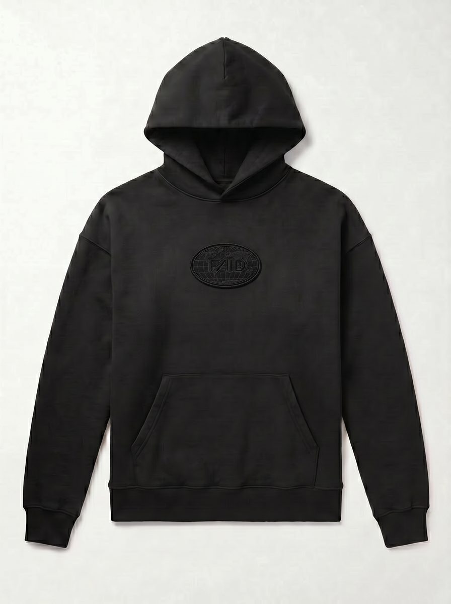 FAID heavyweight hoodie, fully tonal blacked out edition