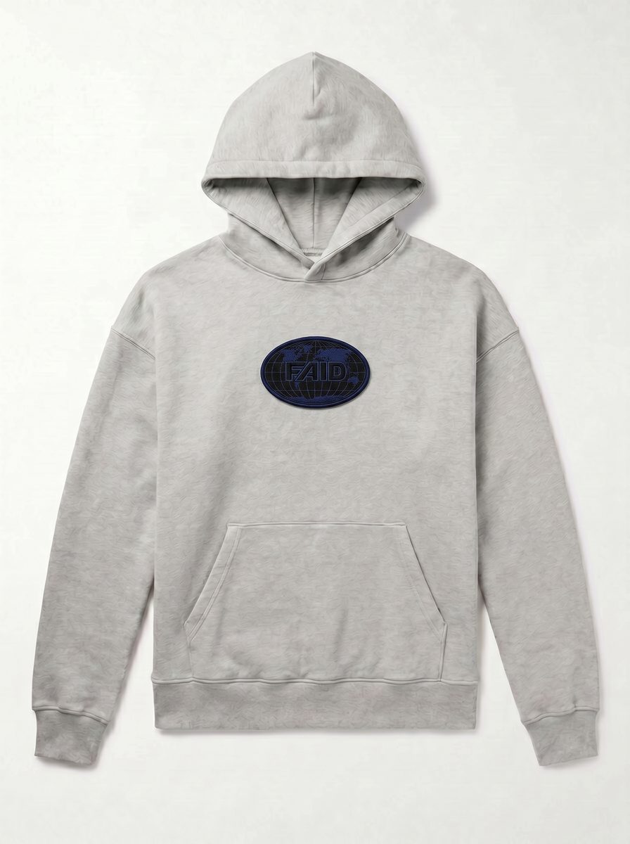 FAID heavyweight hoodie, grey with navy logo