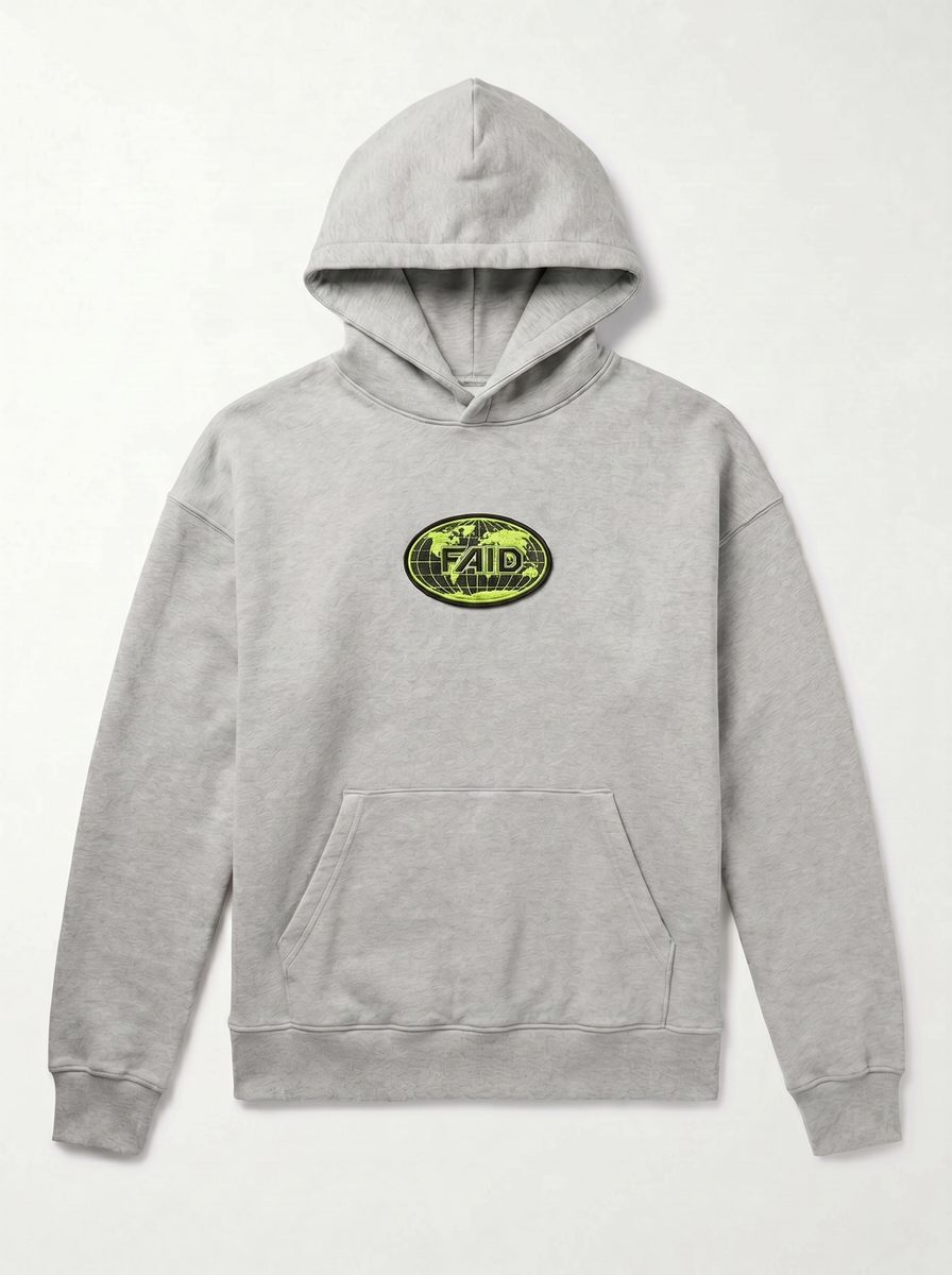 FAID heavyweight hoodie, grey with neon logo