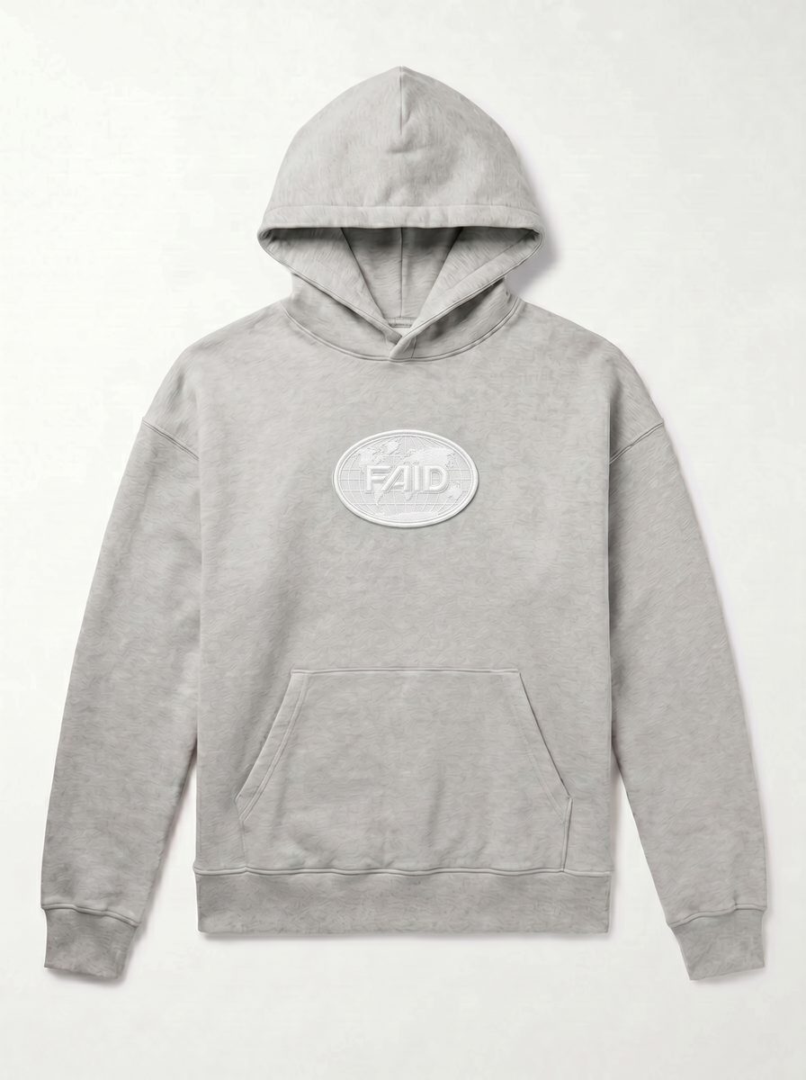 FAID heavyweight hoodie, grey with white logo