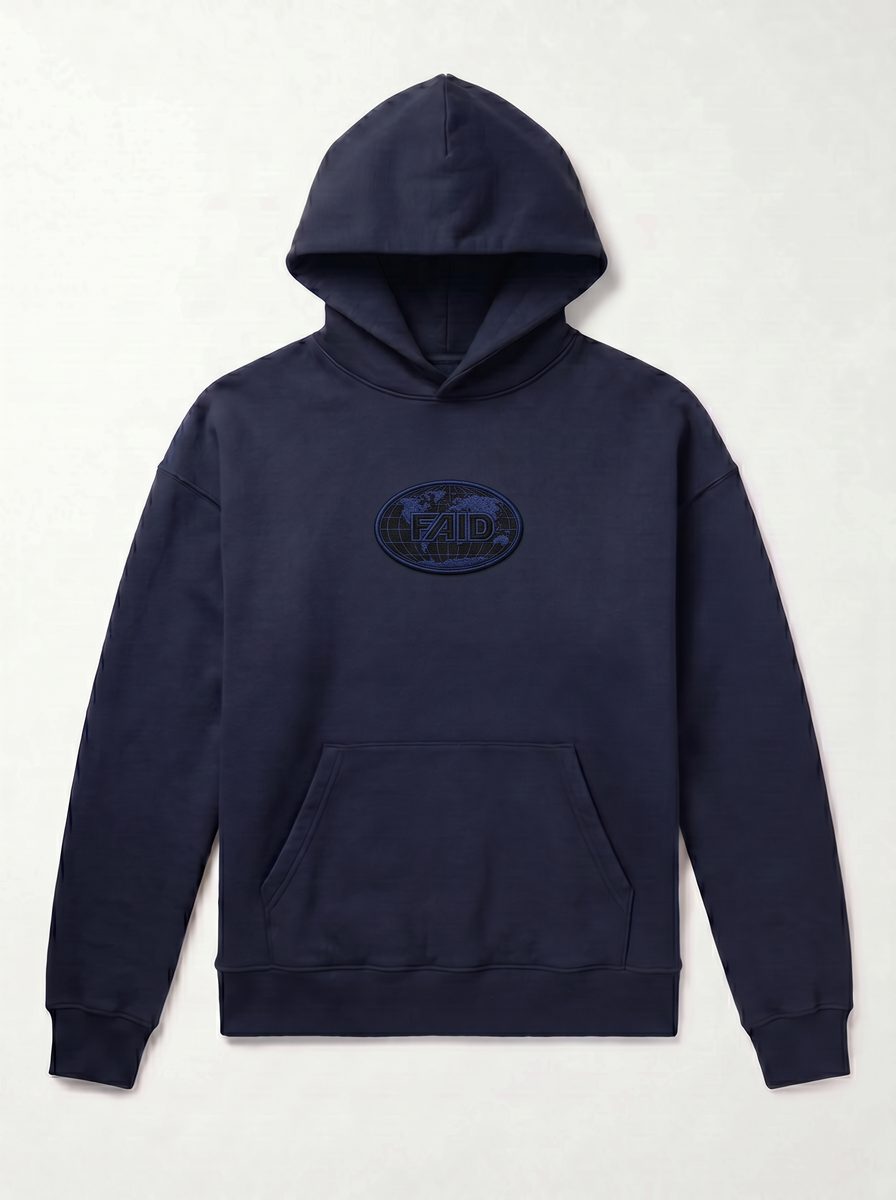 FAID heavyweight hoodie, navy with tonal navy logo