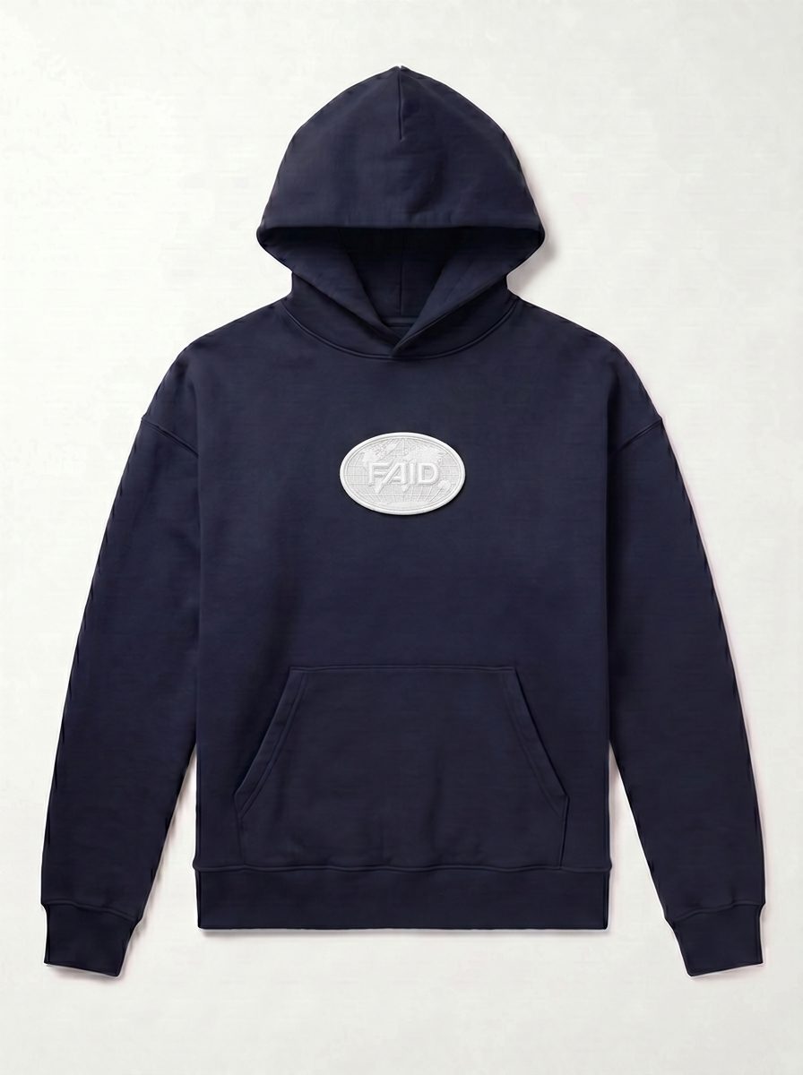FAID heavyweight hoodie, navy with white logo